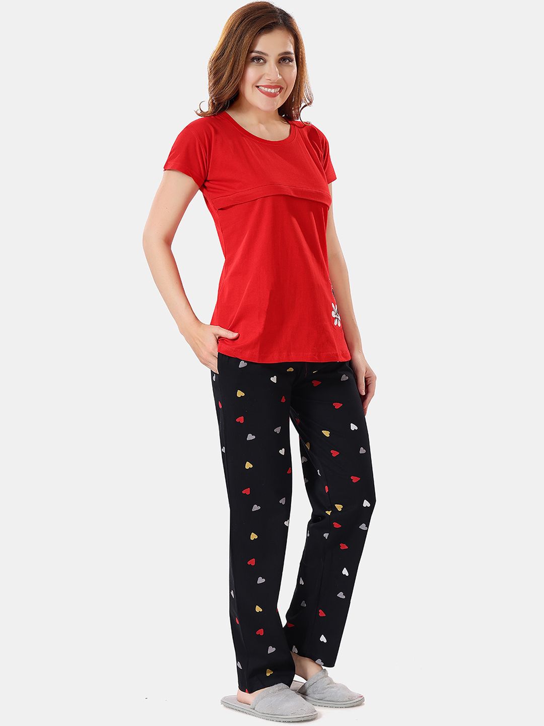 Floral Printed Shirt And Pyjama Night Suit Set