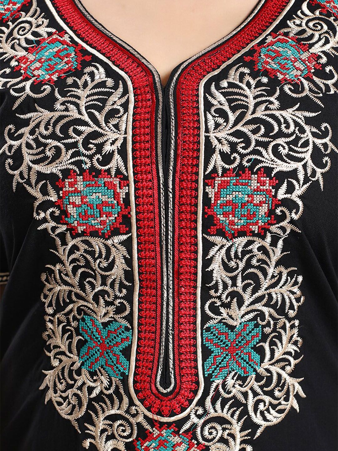 Ethnic Motifs Embroidered Maxi Nightdress