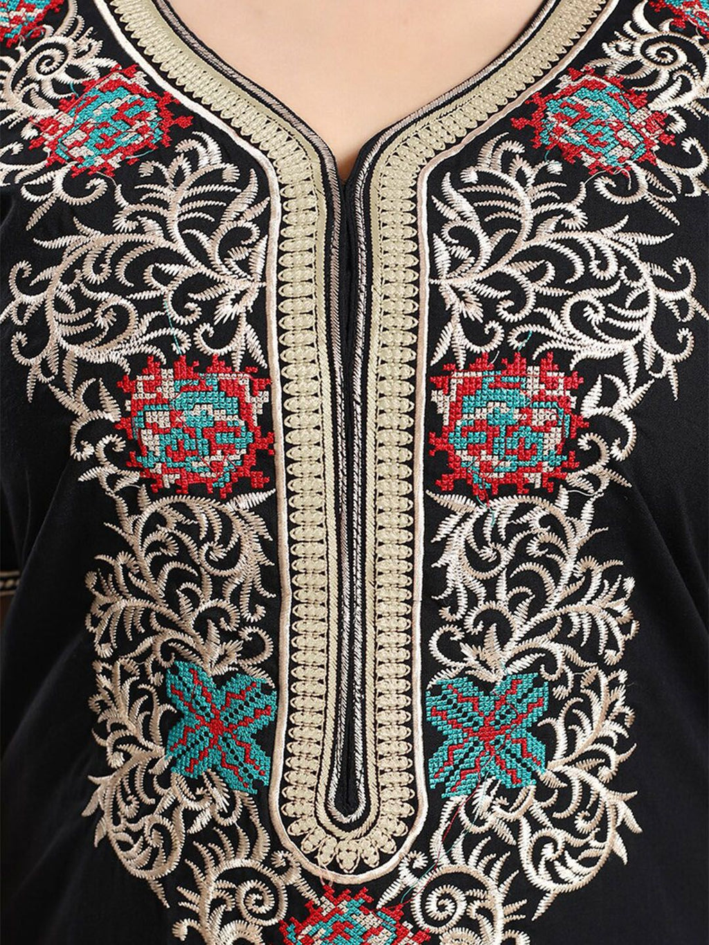 Ethnic Motifs Embroidered Maxi Nightdress