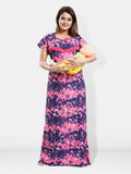 Be You Abstract Printed Satin Maternity Maxi Sweat Nightdress