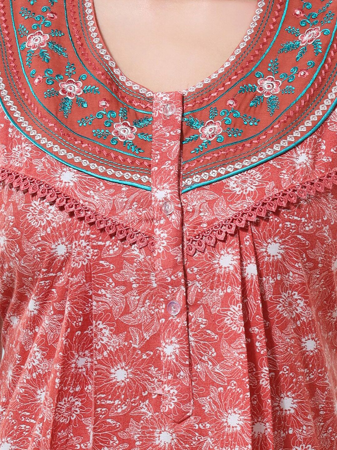 Peach-Coloured Embroidered Maxi Nightdress