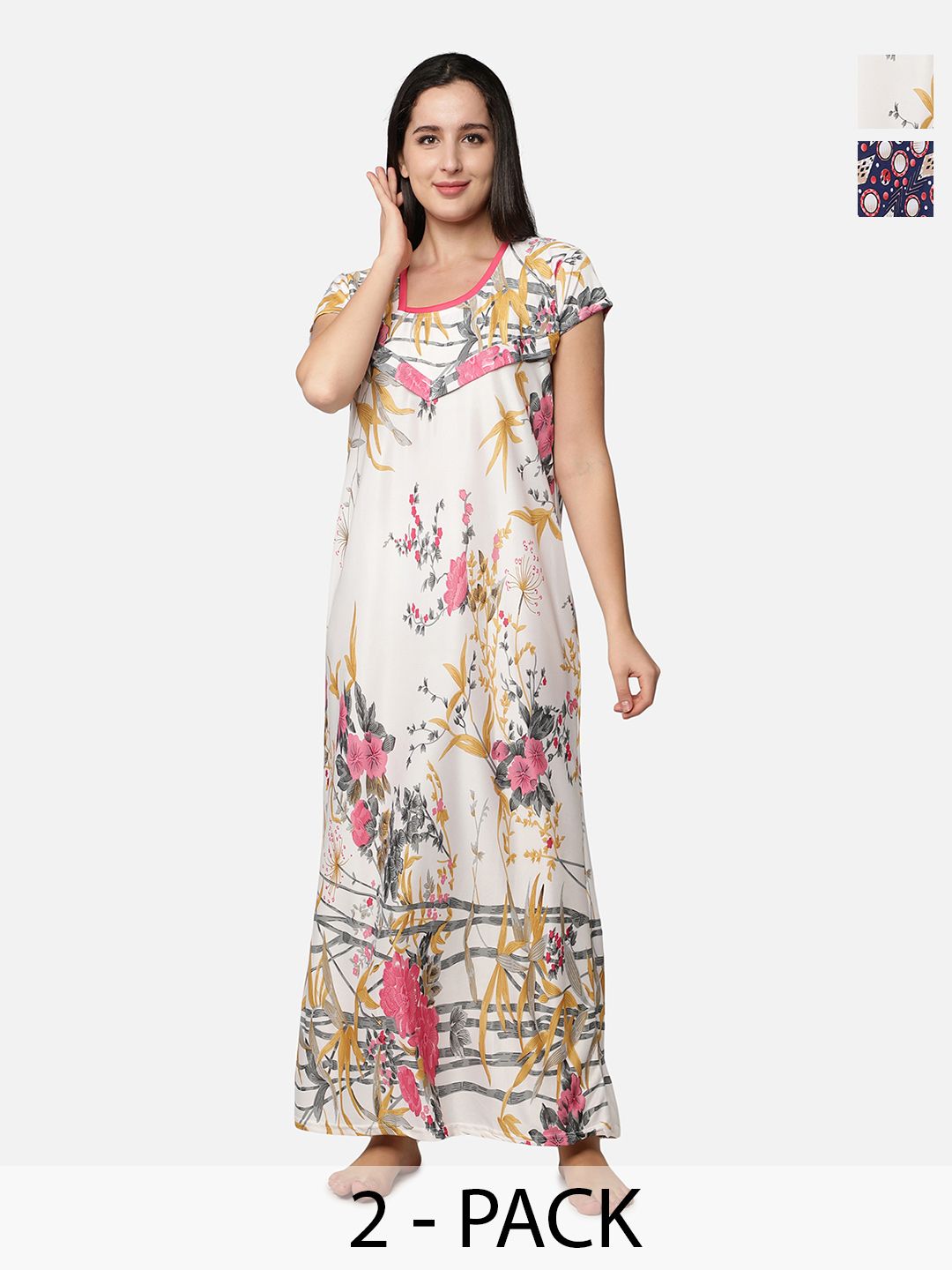 Be You Women Pack Of 2 Printed Maxi Nightdress