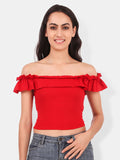 Be You Off-Shoulder Ruffles Cotton Bardot Crop Top
