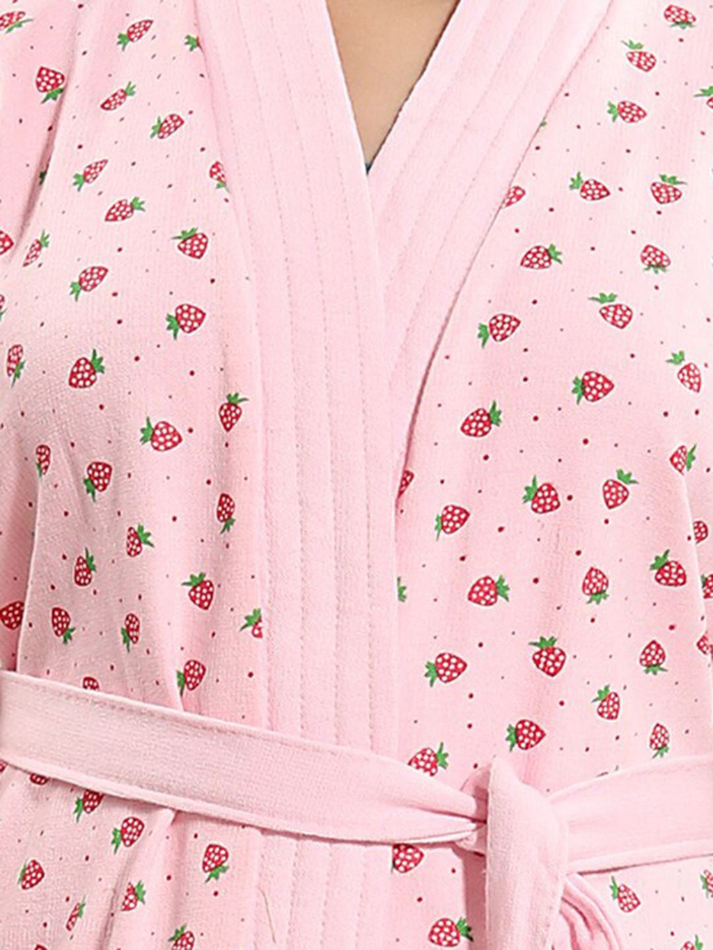 Pink Conversational Cotton Drawstring Knee Length Bath Robe