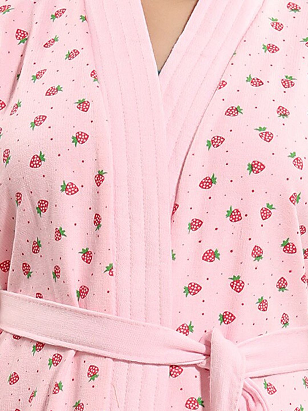 Pink Conversational Cotton Drawstring Knee Length Bath Robe
