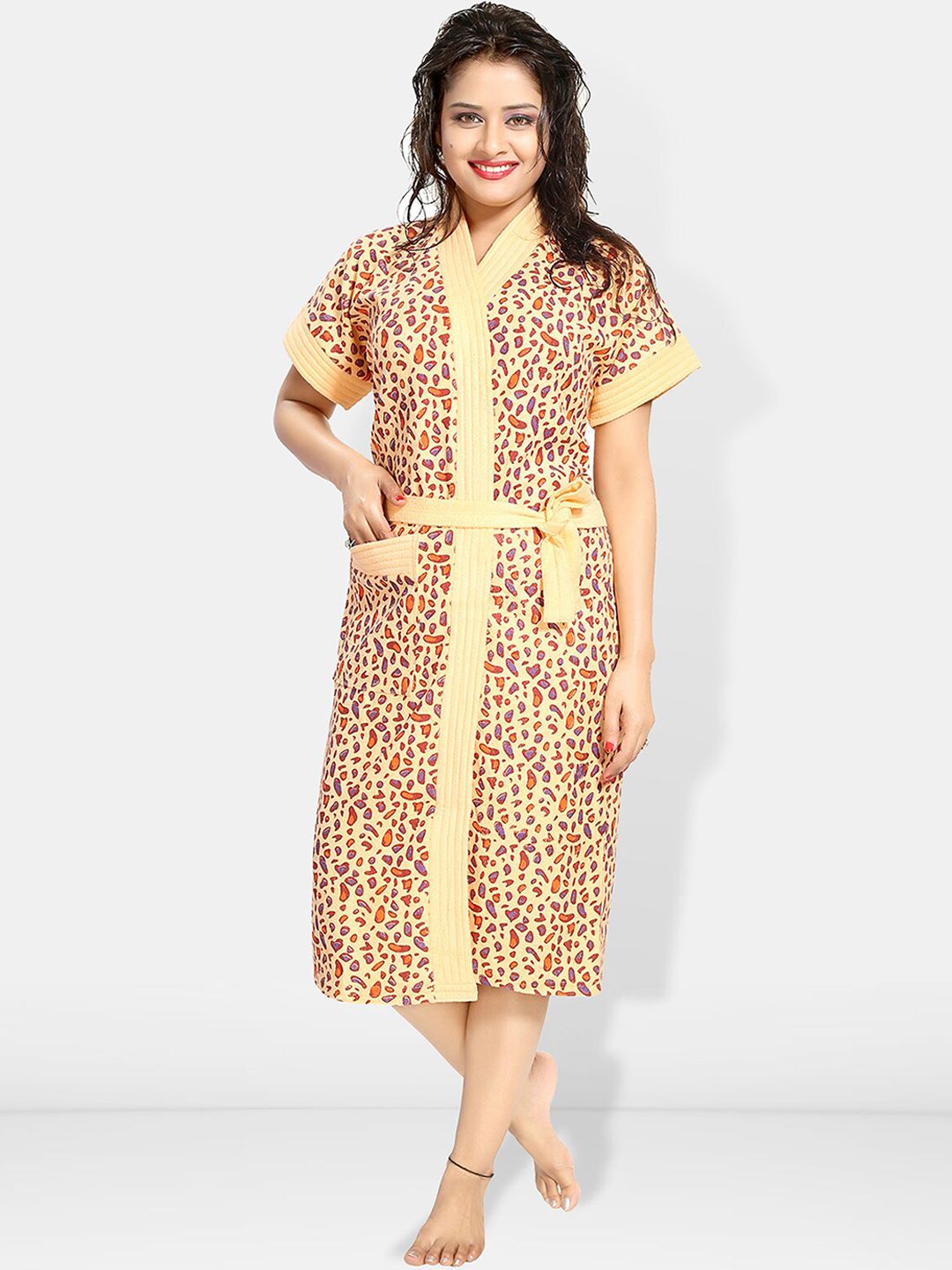 Be You Women Printed Cotton Anti-bacterial Super Soft Bath Robe With Belt
