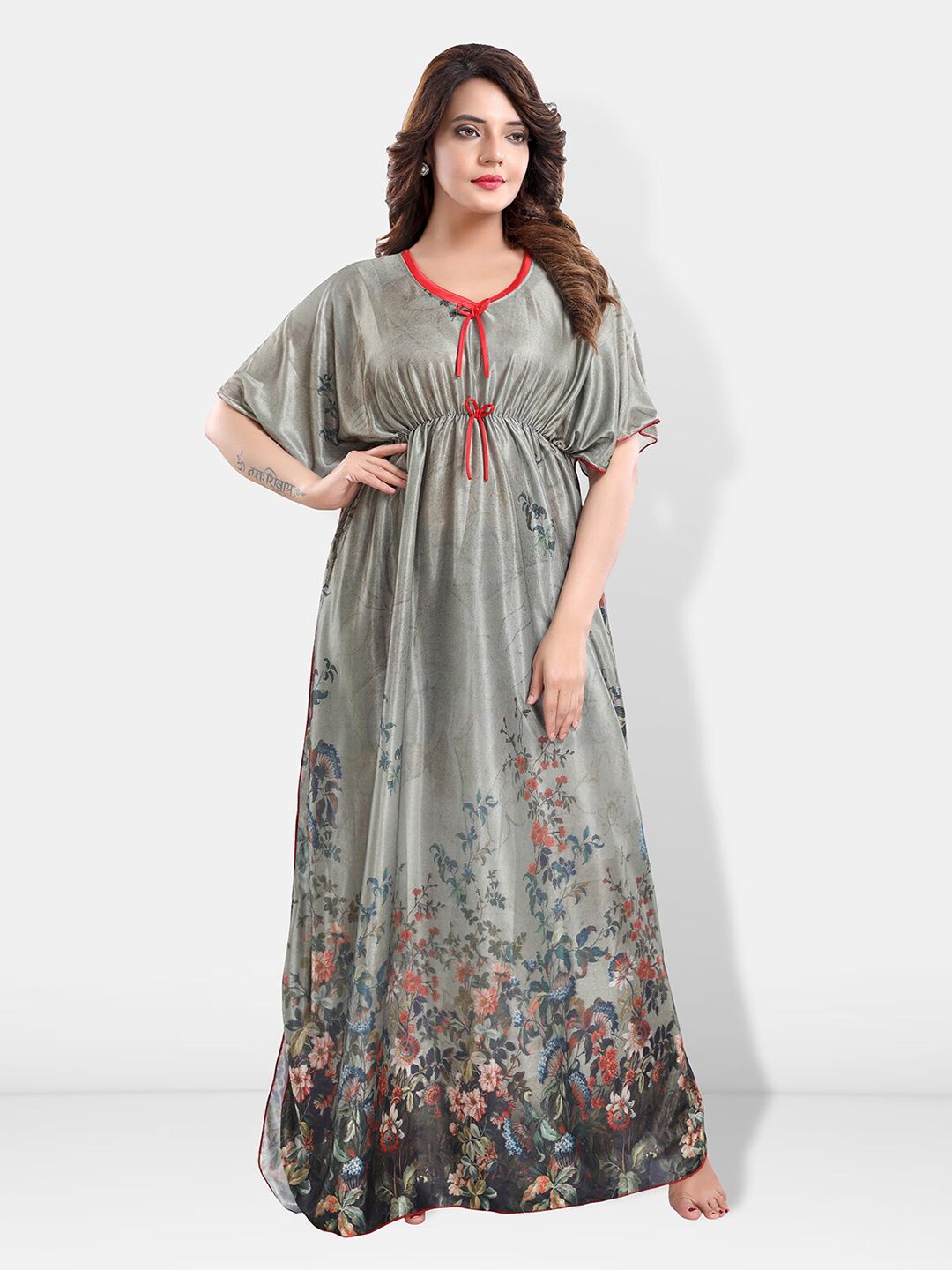 Be You Printed Satin Maxi Kaftan Nightdress
