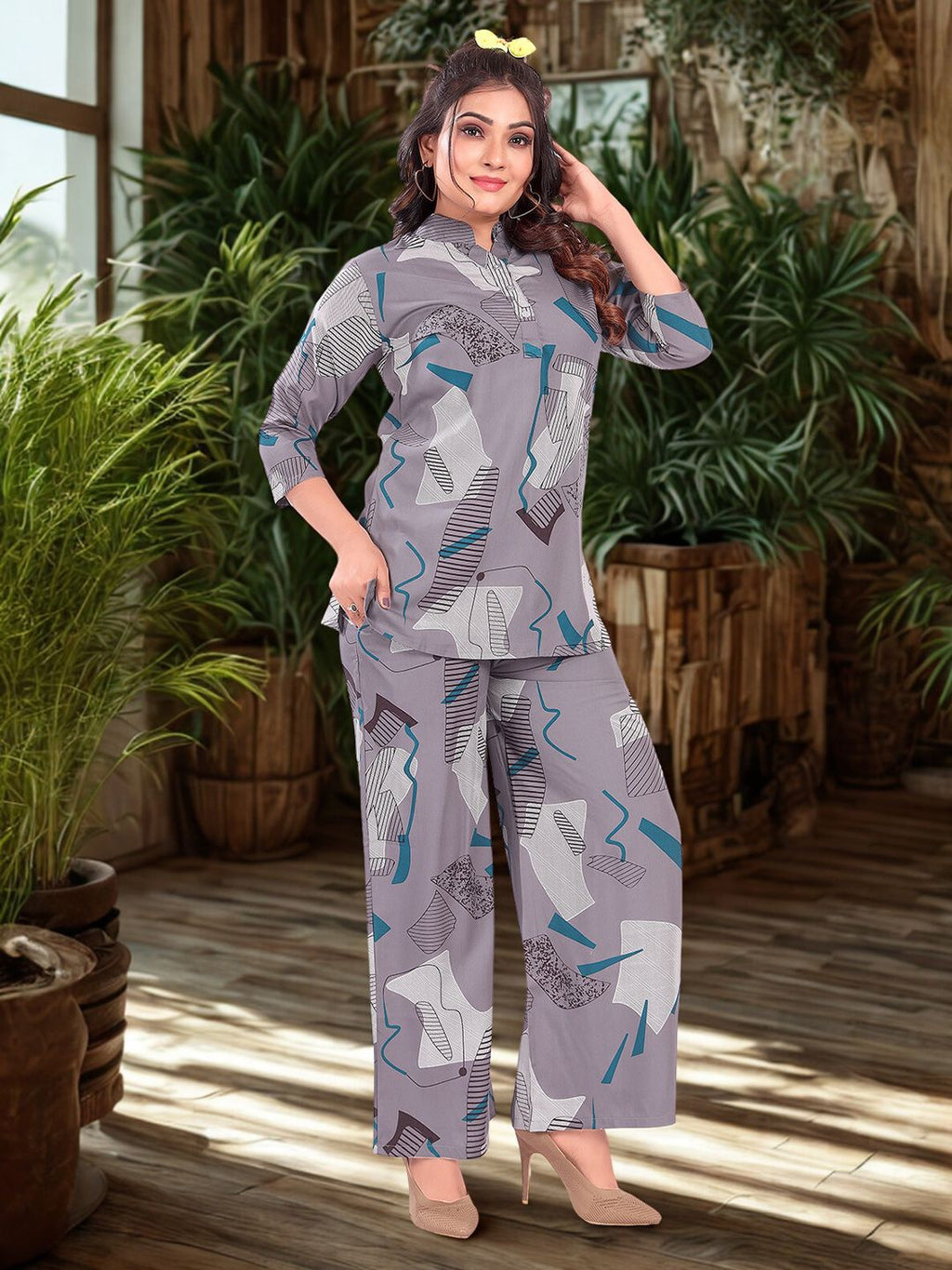 Geometric Printed Top & Trousers Co-Ords