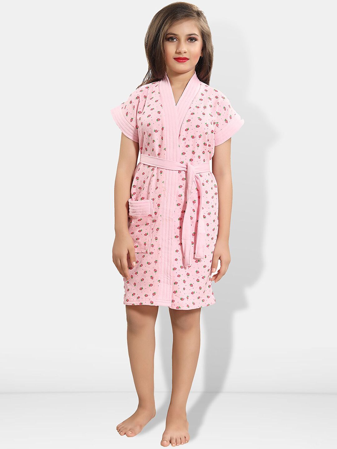 Be You Pink Conversational Cotton Drawstring Knee Length Bath Robe