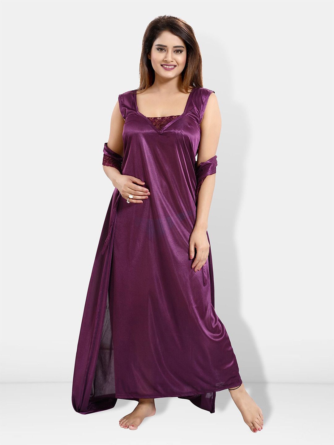 Be You 6 Pieces Satin Maxi Nightwear Set