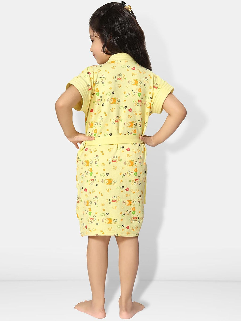Yellow Conversational Cotton Drawstring Knee Length Bath Robe
