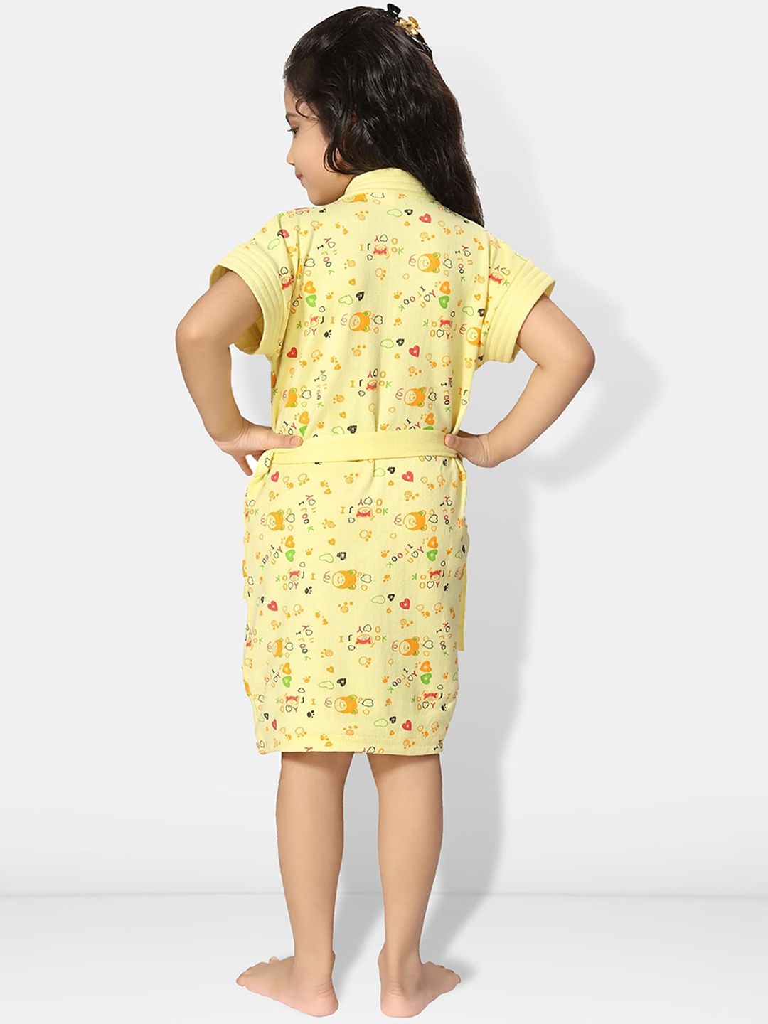 Yellow Conversational Cotton Drawstring Knee Length Bath Robe