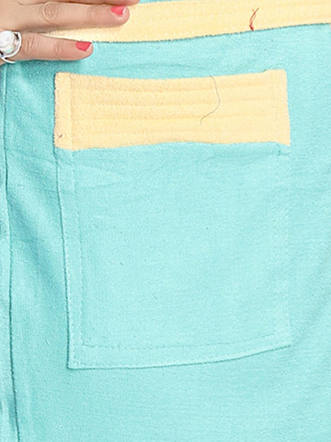 Two-Tone Blue Solid Cotton Drawstring Knee Length Bath Robe