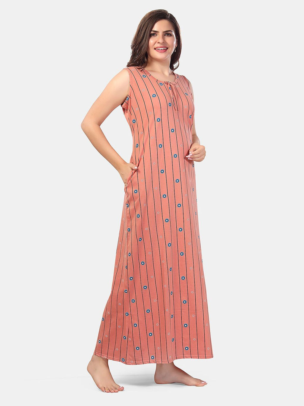 Conversational Printed Sleeveless Maxi Nightdress