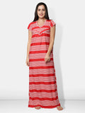 Be You Women Red Printed Maxi Nightdress Nursing / Feeding Gown