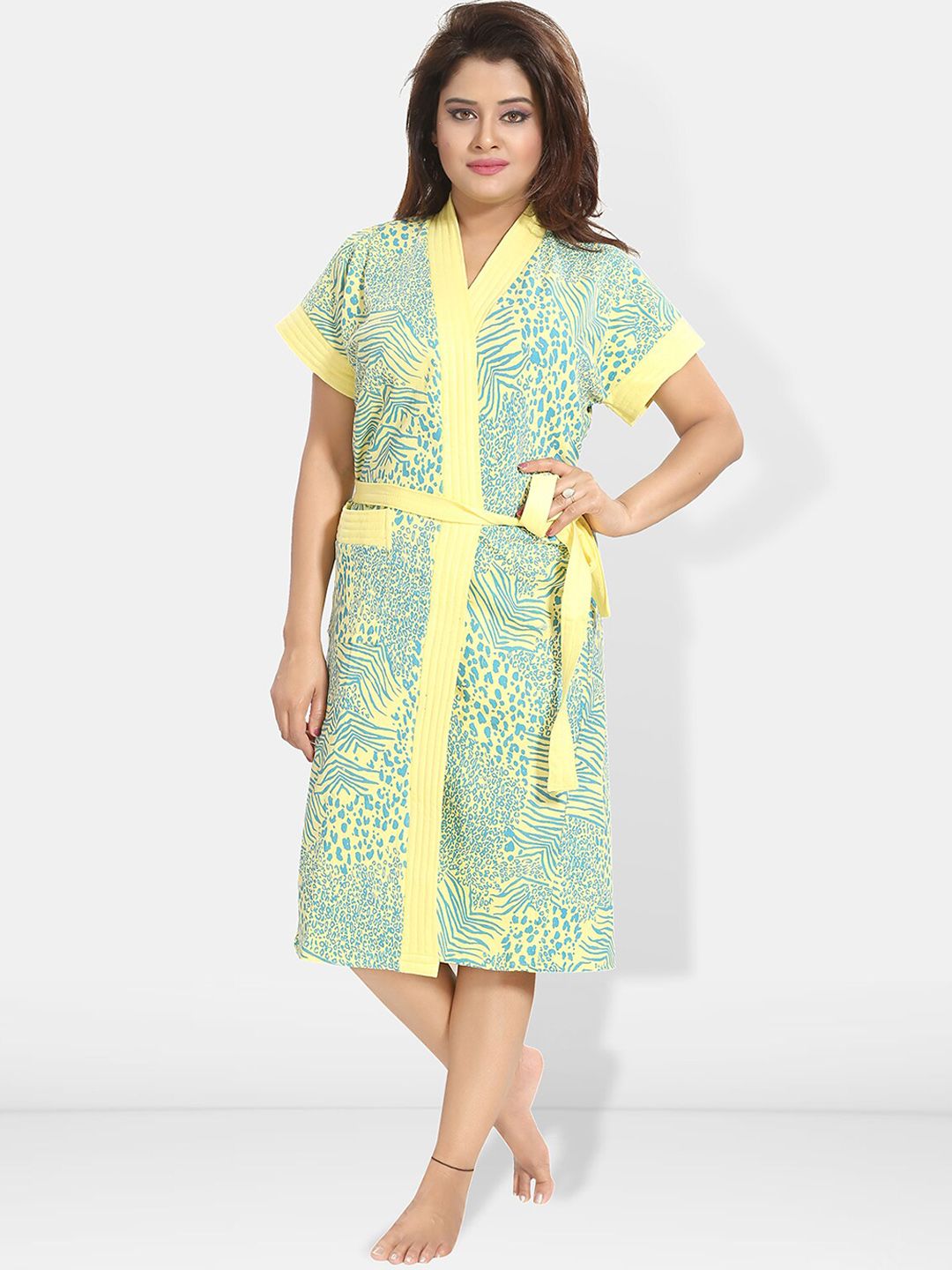 Be You Women Printed Cotton Anti-bacterial Super Soft Bath Robe With Belt