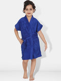 Be You Blue Solid Cotton Drawstring Knee Length Bath Robe