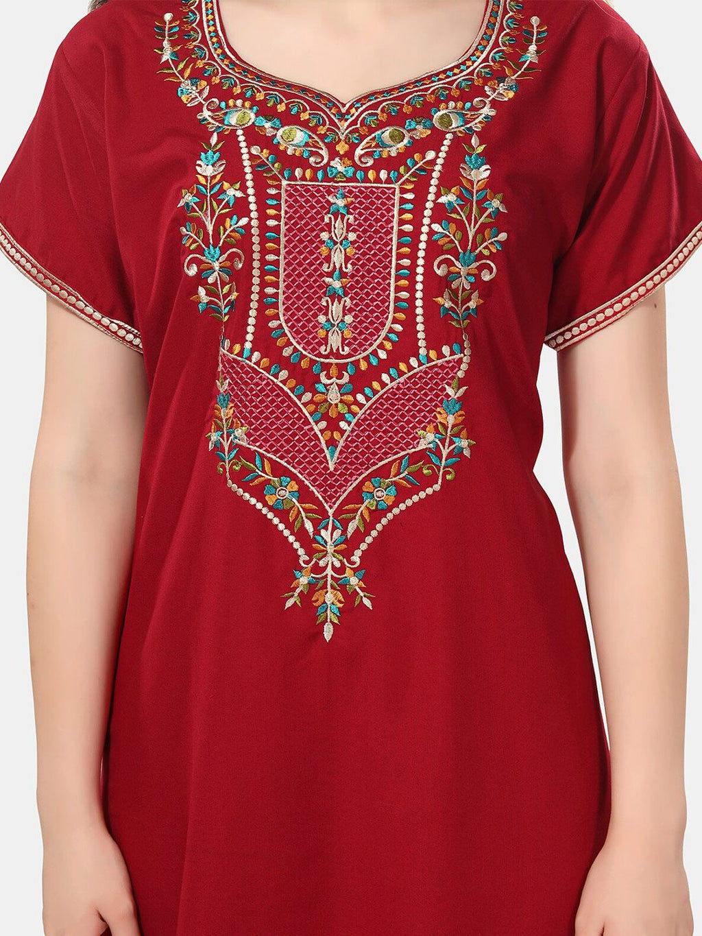 Ethnic Motifs Embroidered Maxi Nightdress