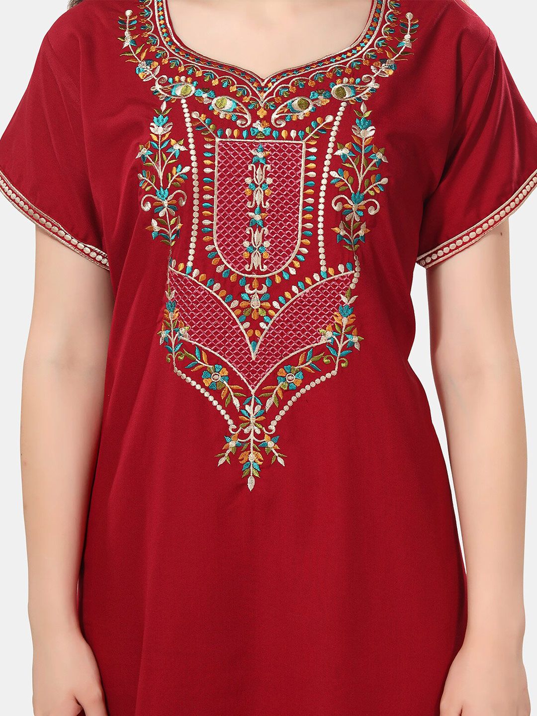 Ethnic Motifs Embroidered Maxi Nightdress