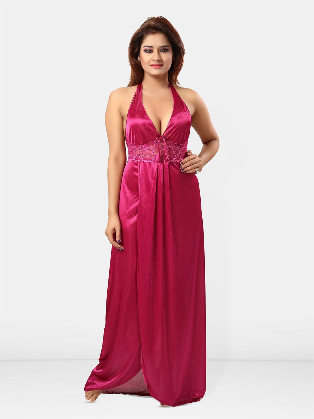 Be You Women Satin Halter Neck Maxi Nightdress