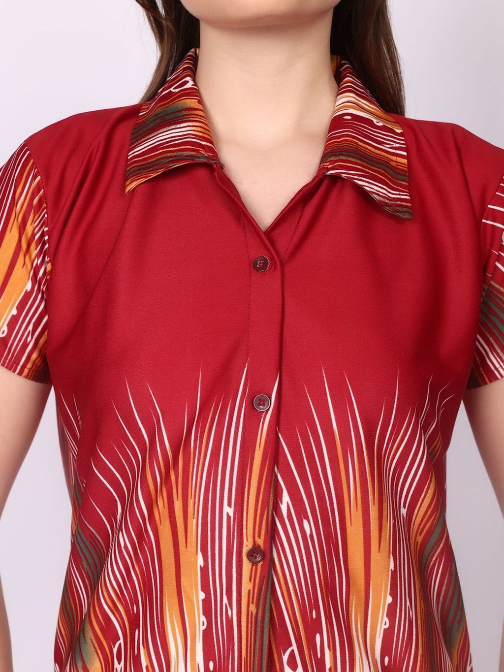 Women Maroon Printed Satin Night suit