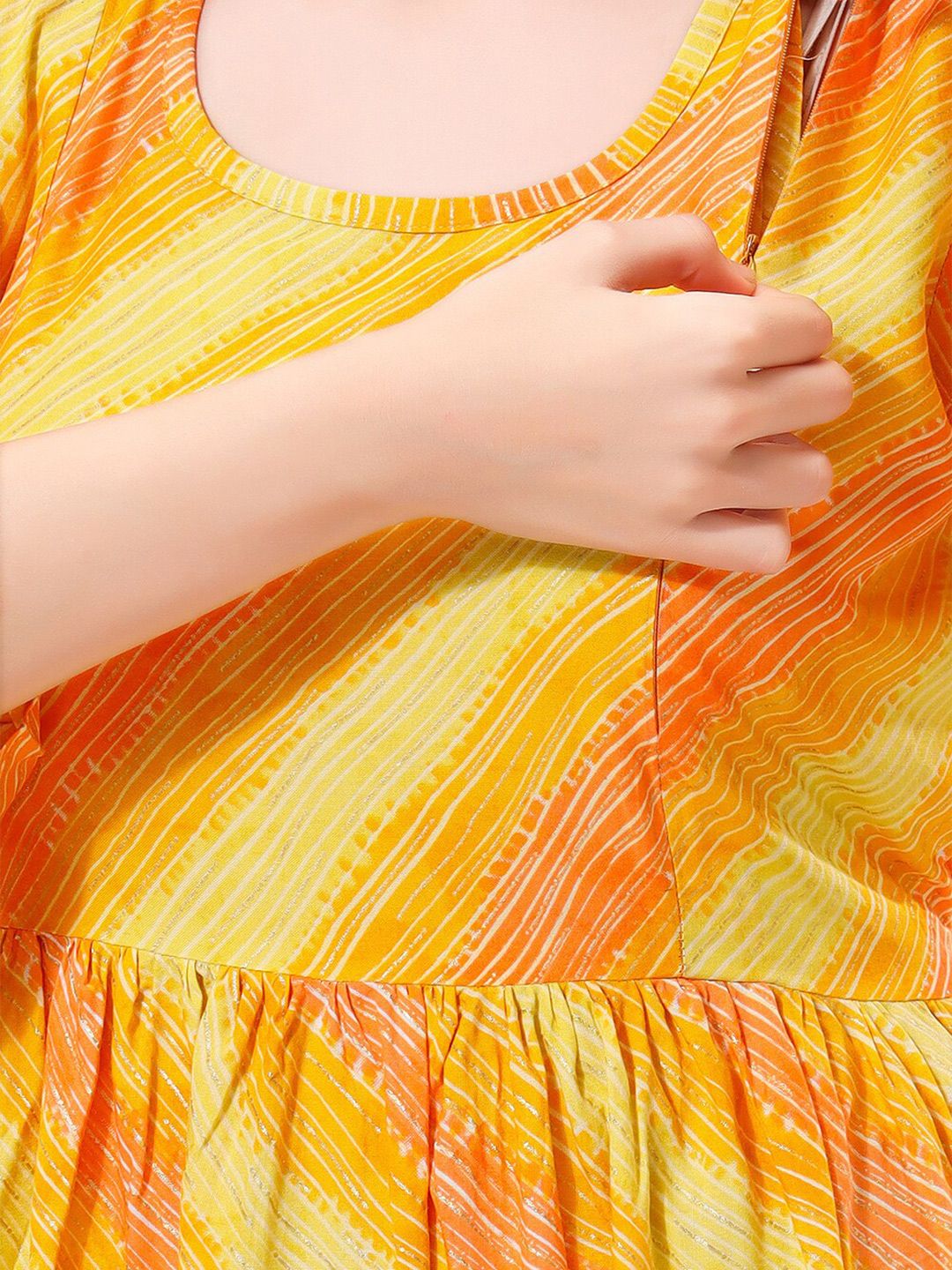 Women Leheriya Printed Bell Sleeves Maternity Kurta