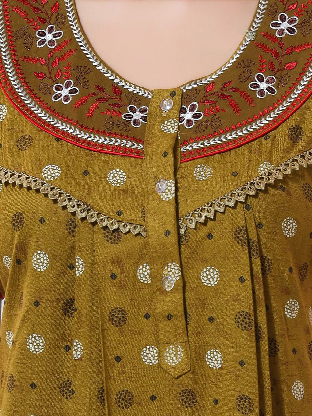 Mustard Embroidered Maxi Nightdress