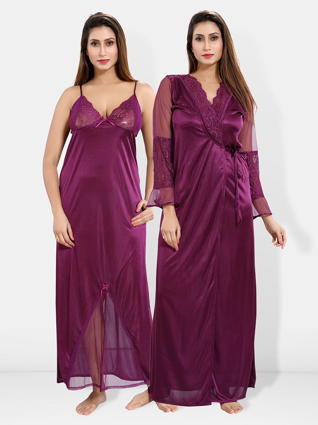 Be You Shoulder Straps Satin Maxi Nightdress With Robe