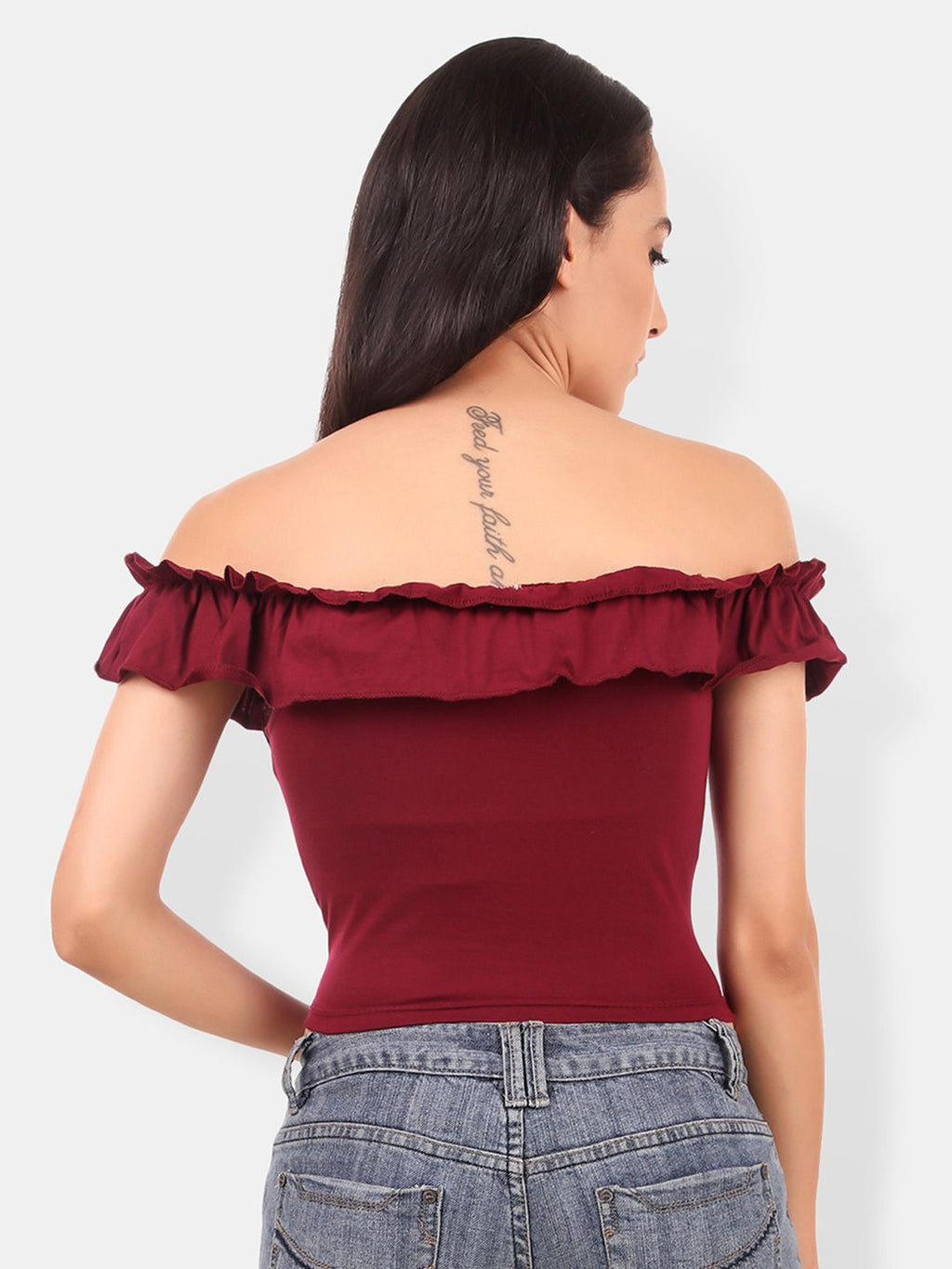 Off-Shoulder Ruffles Cotton Bardot Crop Top