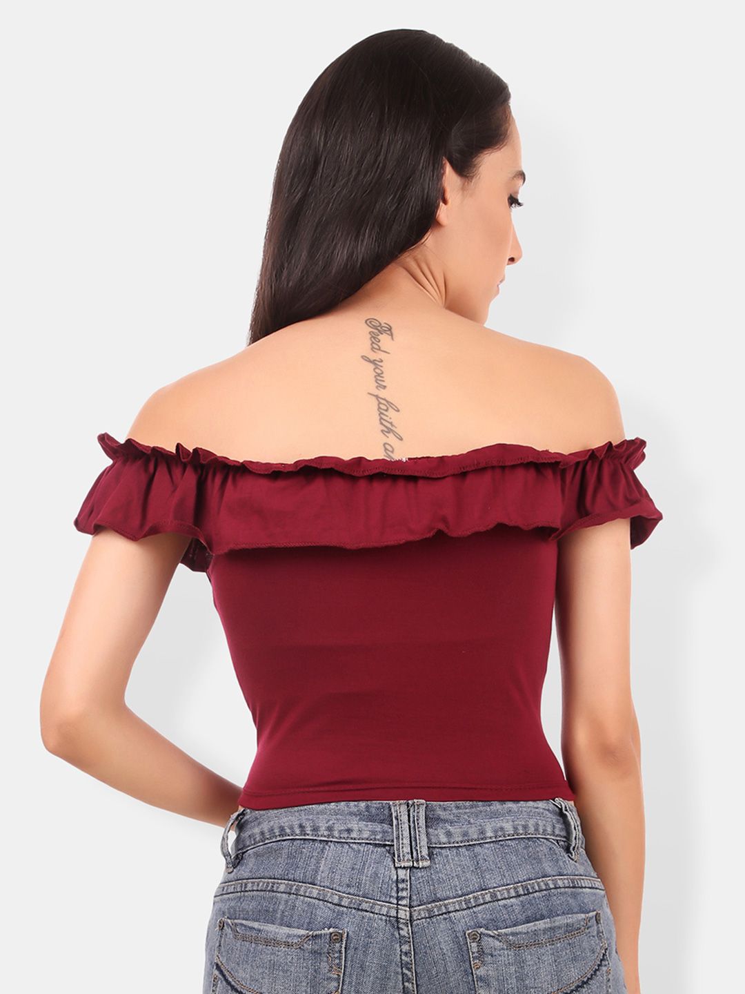 Off-Shoulder Ruffles Cotton Bardot Crop Top