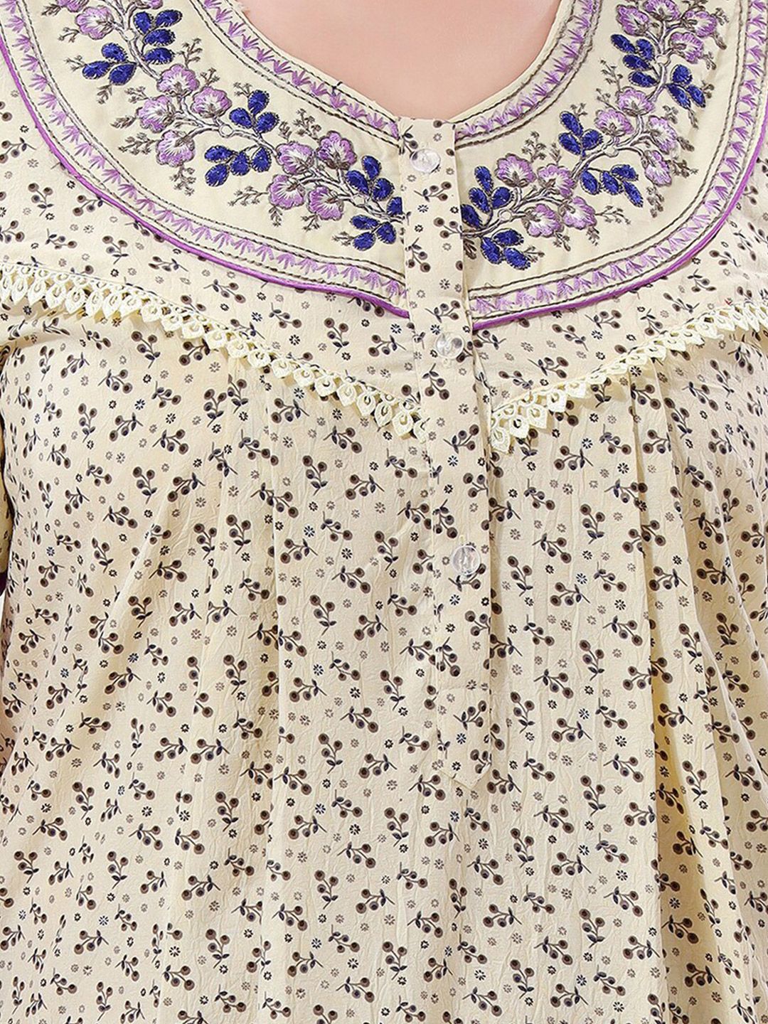 Floral Printed Embroidered Maxi Nightdress