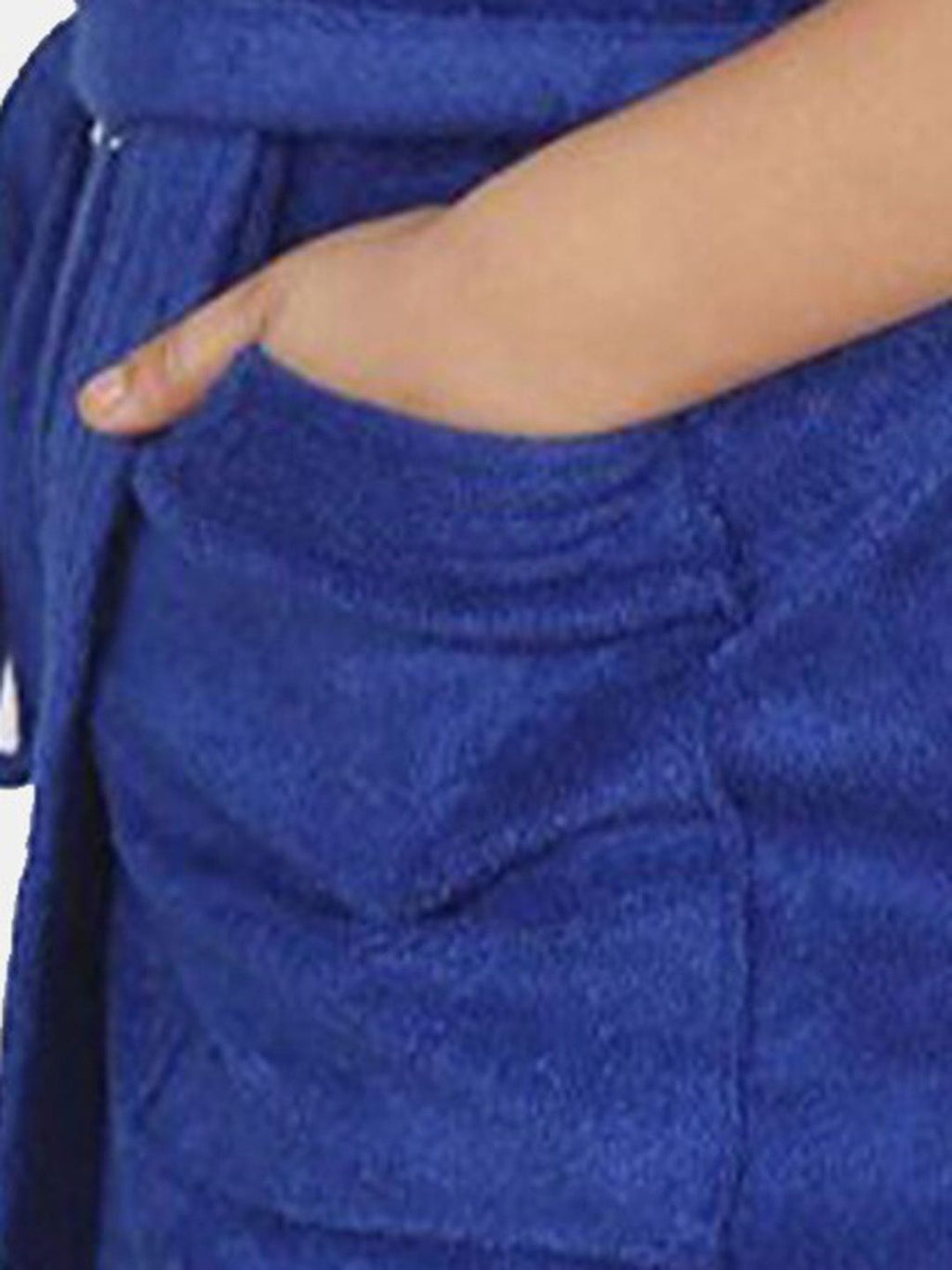 Blue Solid Cotton Drawstring Knee Length Bath Robe