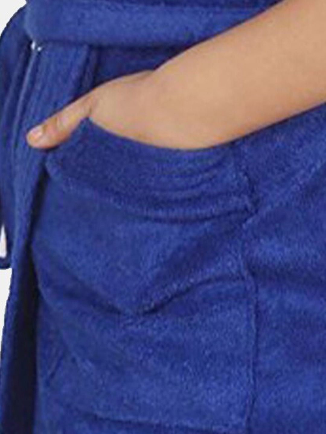Blue Solid Cotton Drawstring Knee Length Bath Robe