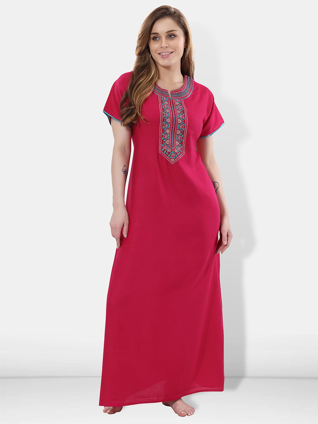 Be You Pink Embroidered Maxi Nightdress