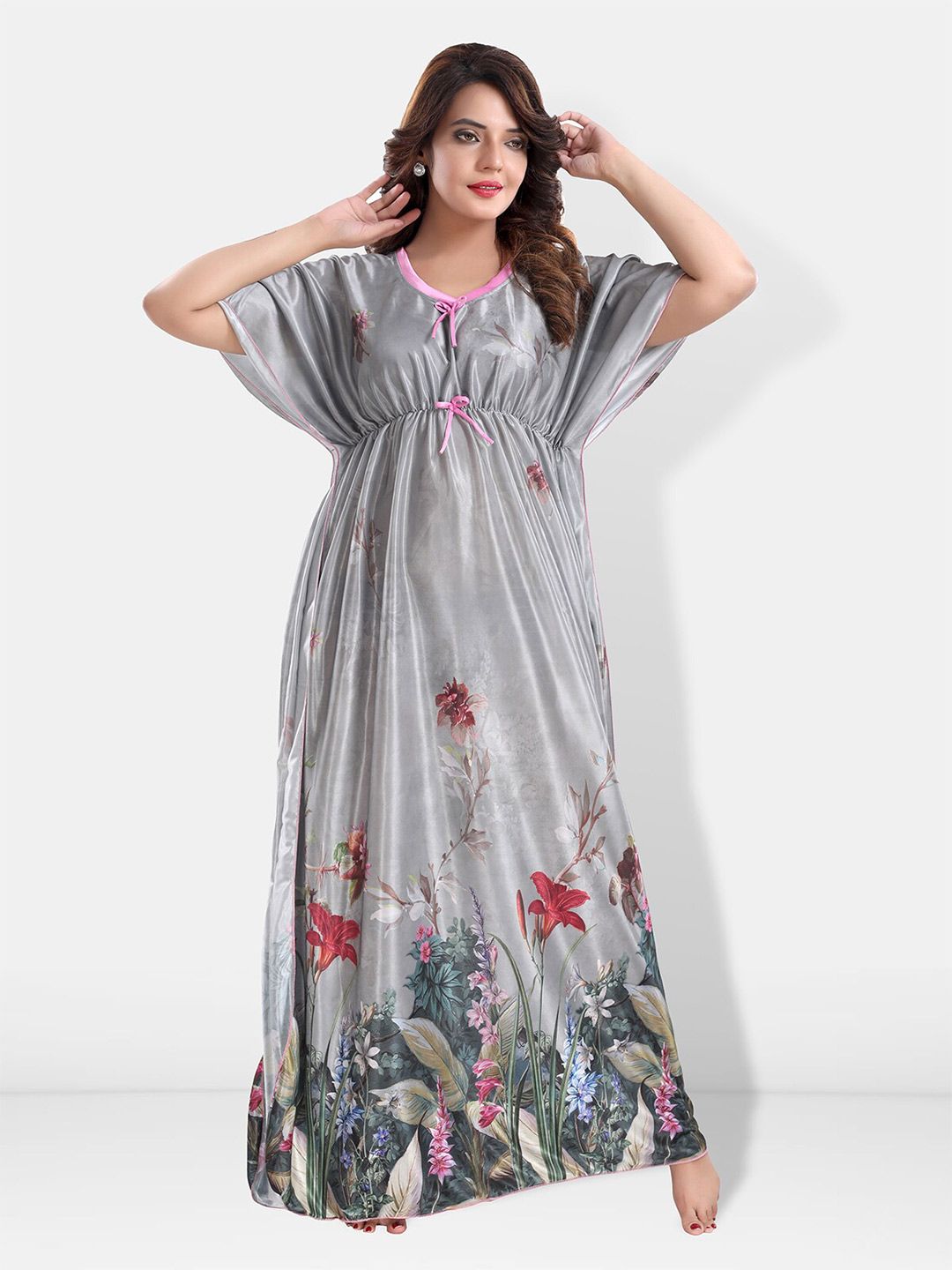 Be You Floral Printed V-Neck Satin Maxi Nightdress