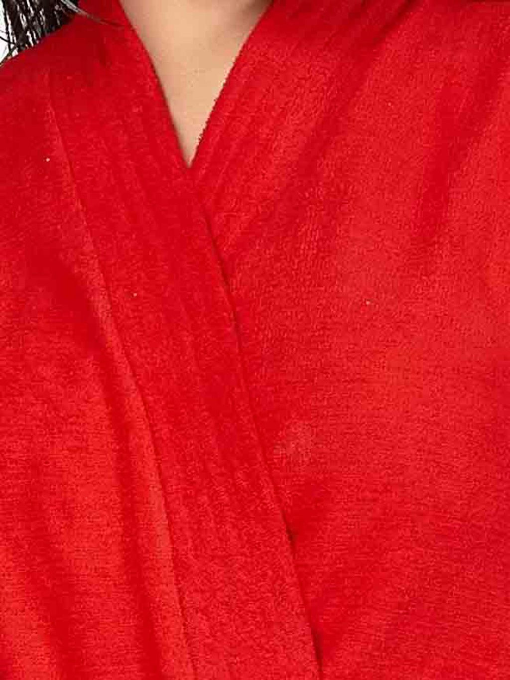 Red Solid Cotton Drawstring Knee Length Bath Robe