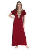 Be You Maroon Embroidered Maxi Nightdress