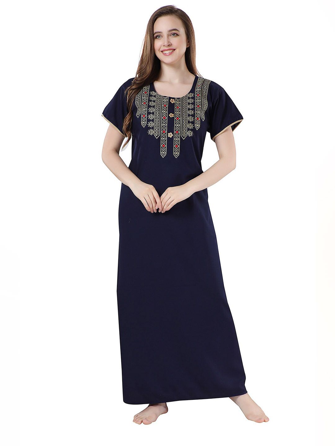 Be You Navy Blue Embroidered Maxi Nightdress