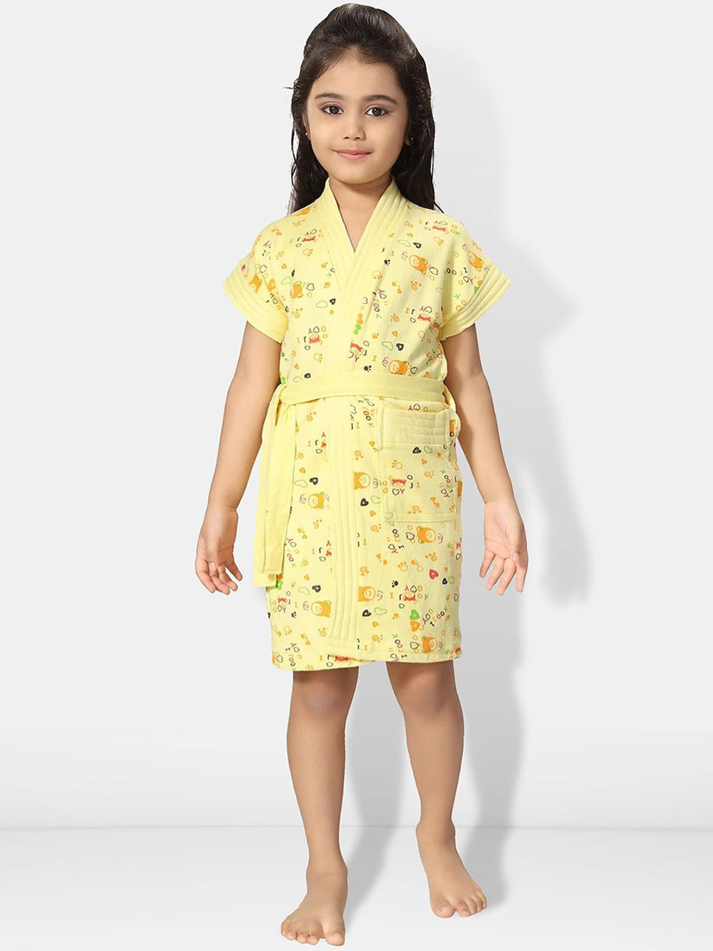 Be You Yellow Conversational Cotton Drawstring Knee Length Bath Robe