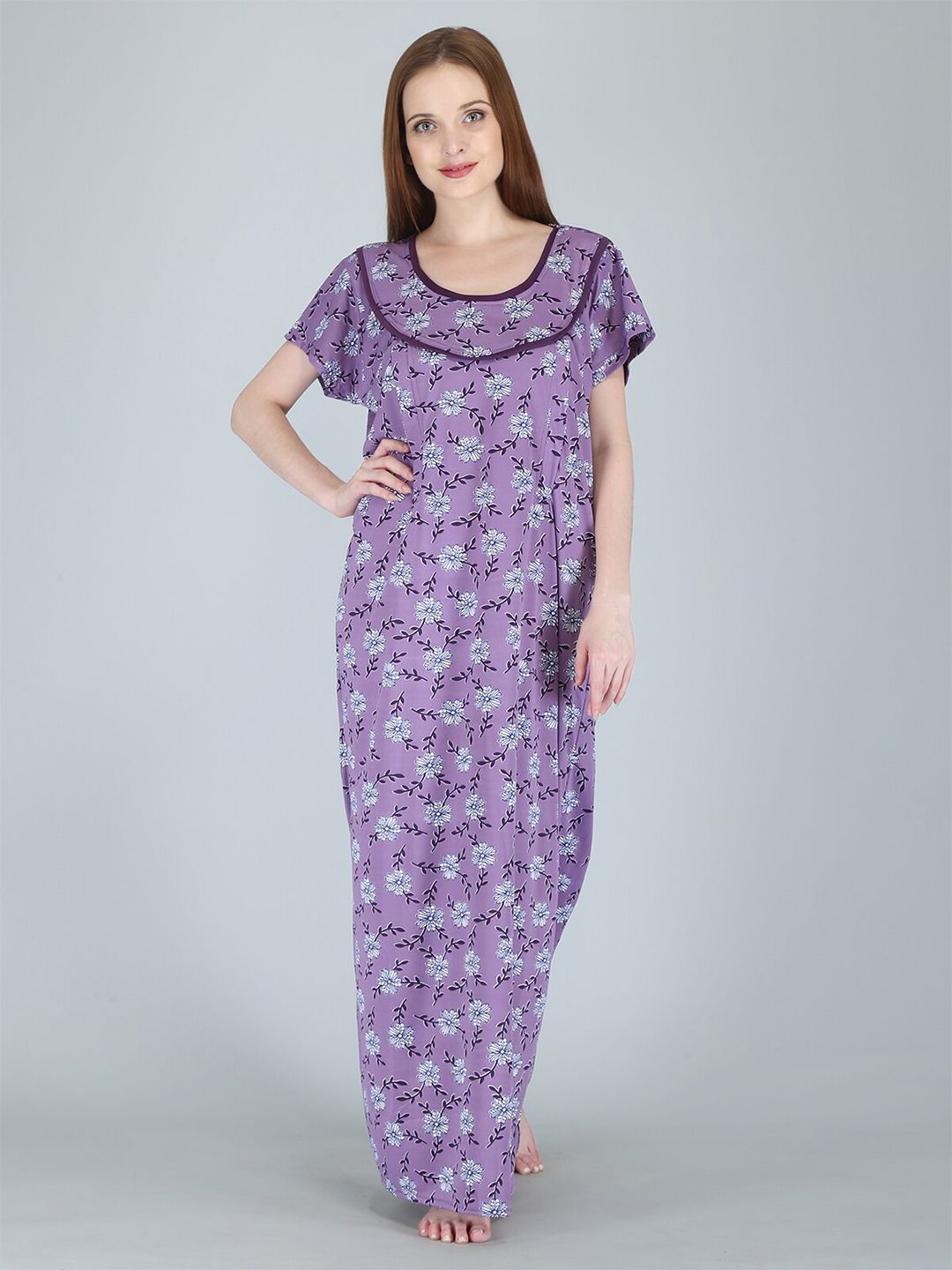 Be You Women Printed Maternity Maxi Nightdress