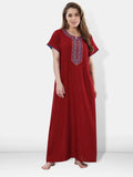 Be You Maroon Embroidered Maxi Nightdress