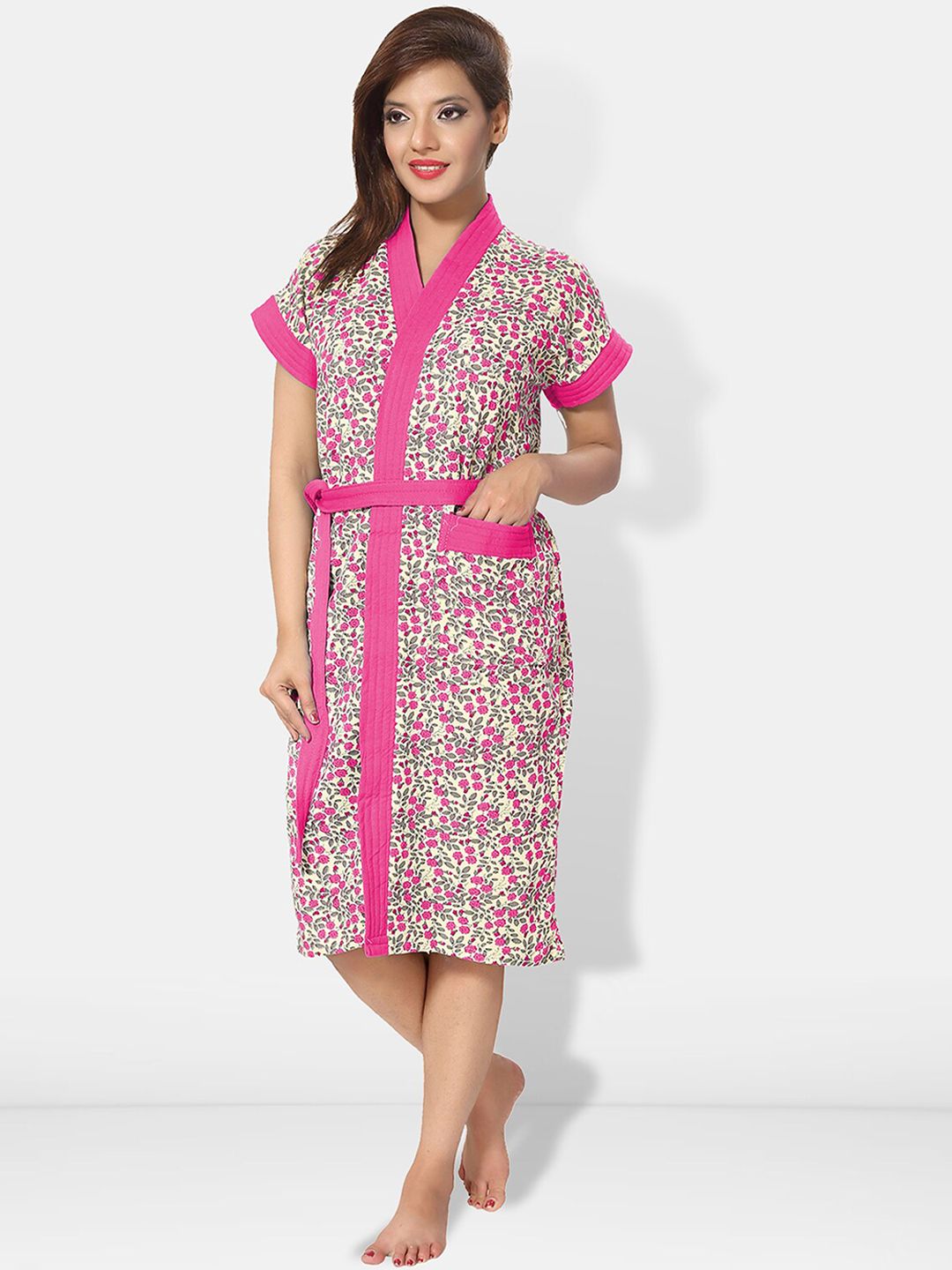 Be You Women Printed Cotton Anti-bacterial Super Soft Bath Robe With Belt