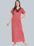 Be You Women Peach-Coloured Printed Maxi Nightdress