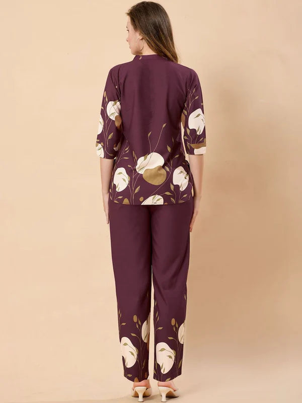 Women's Printed Mandarin Collar Tunic & Trouser Co-ord Set