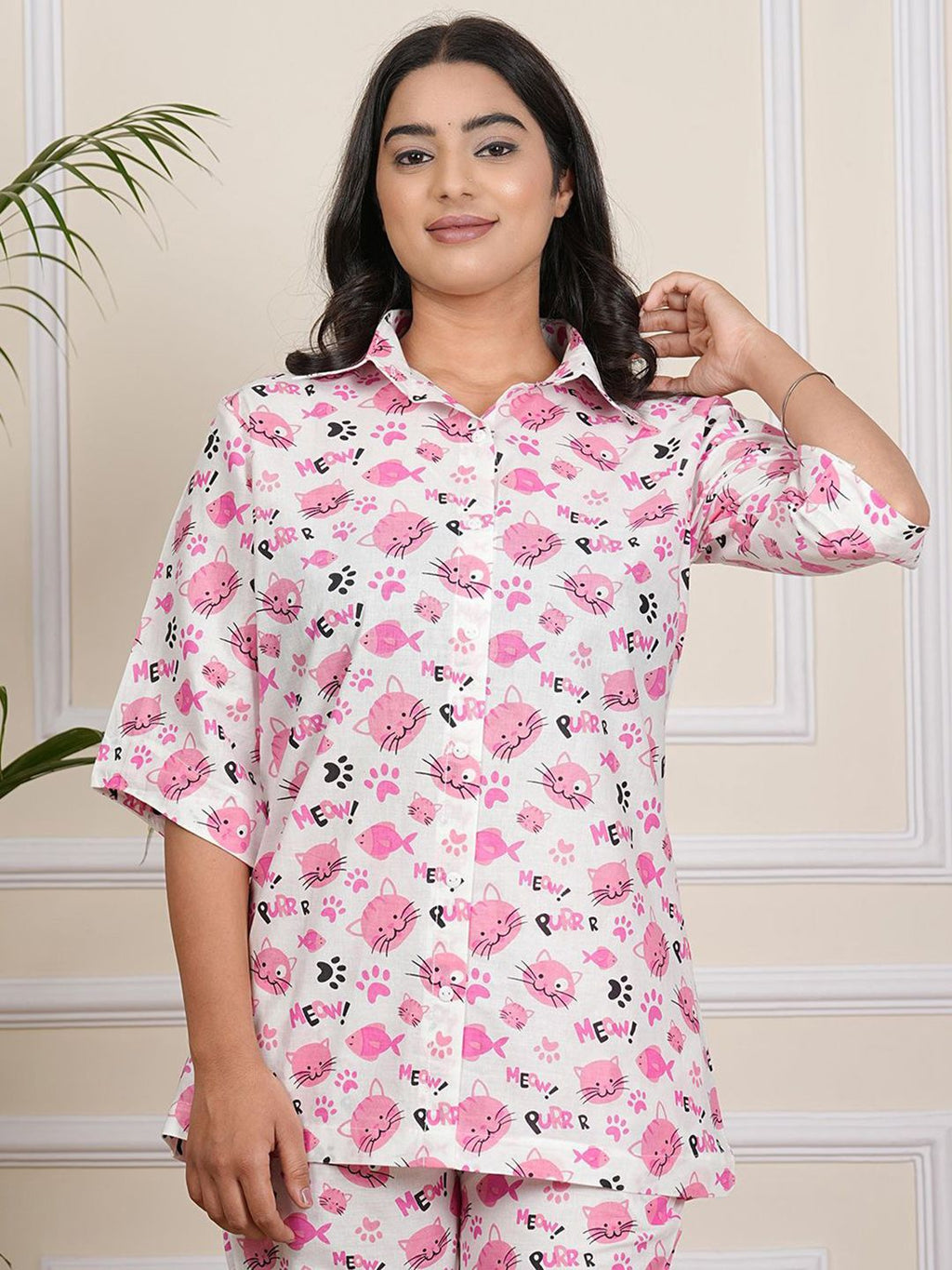 Floral Printed Short Sleeves Shirt With Pyjama