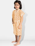 Be You Peach Polka Dots Cotton Drawstring Knee Length Bath Robe