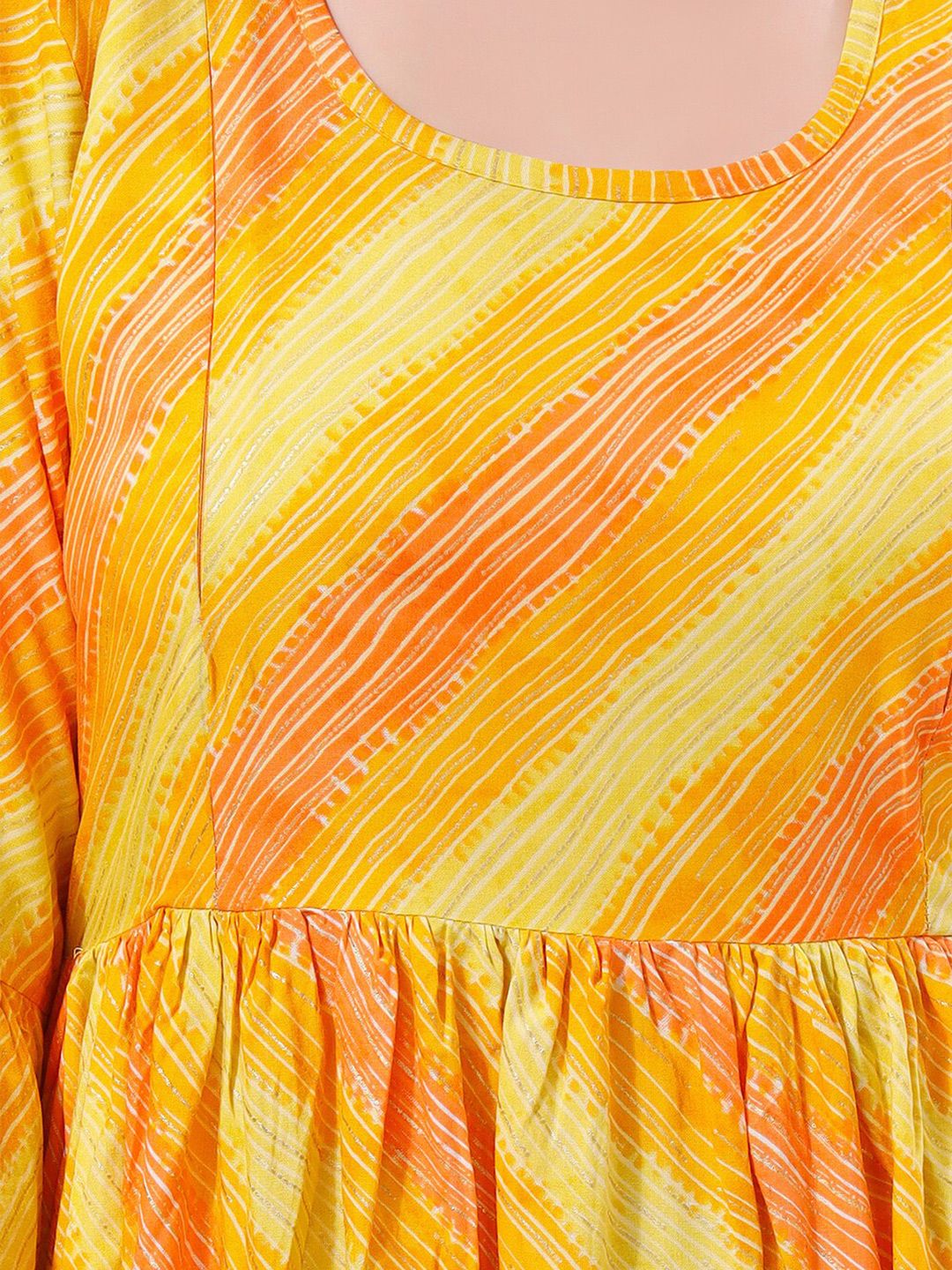 Women Leheriya Printed Bell Sleeves Maternity Kurta
