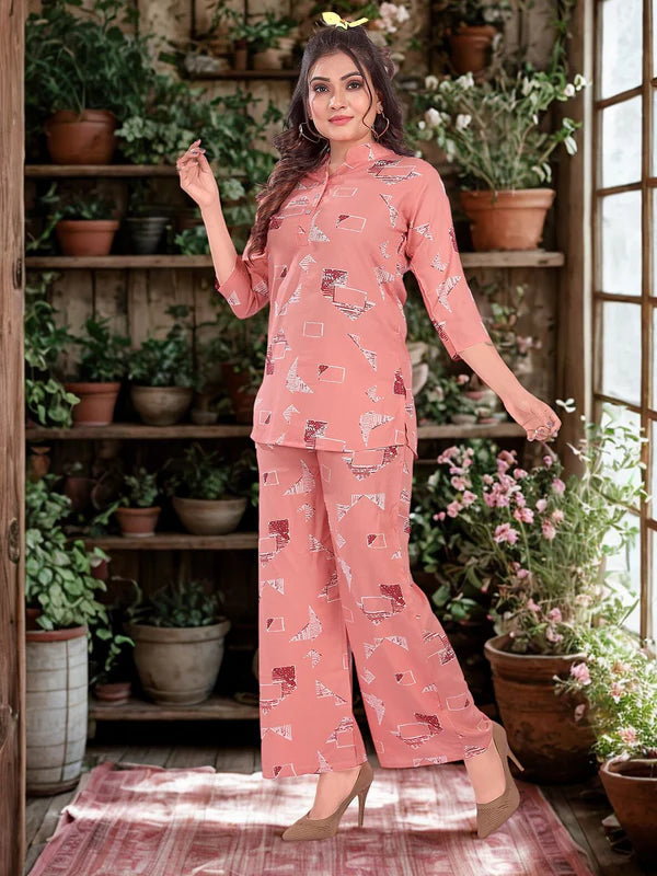 Peach Geometric Co-ord Set