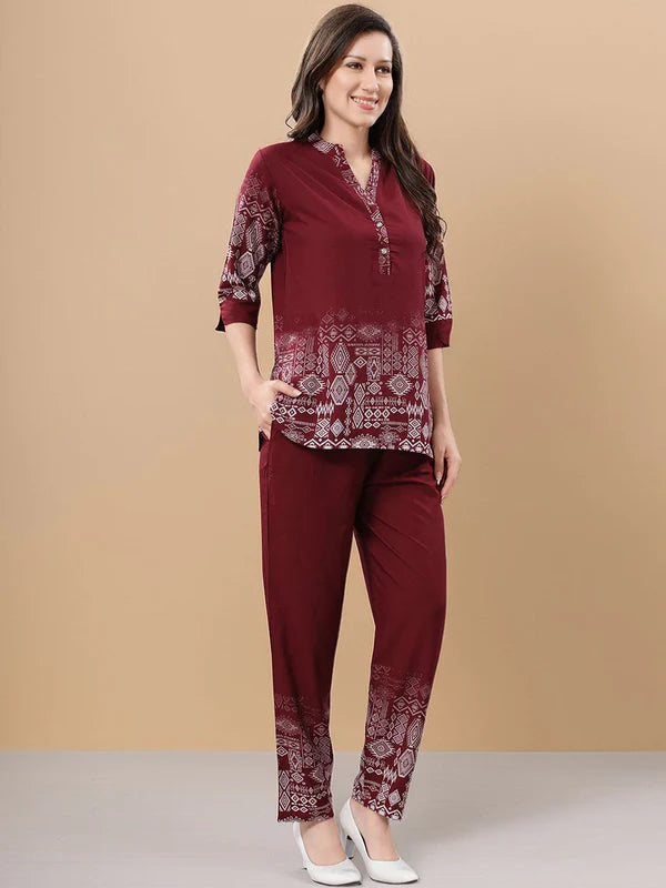 Women's Printed Mandarin Collar Tunic & Trouser Co-ord Set