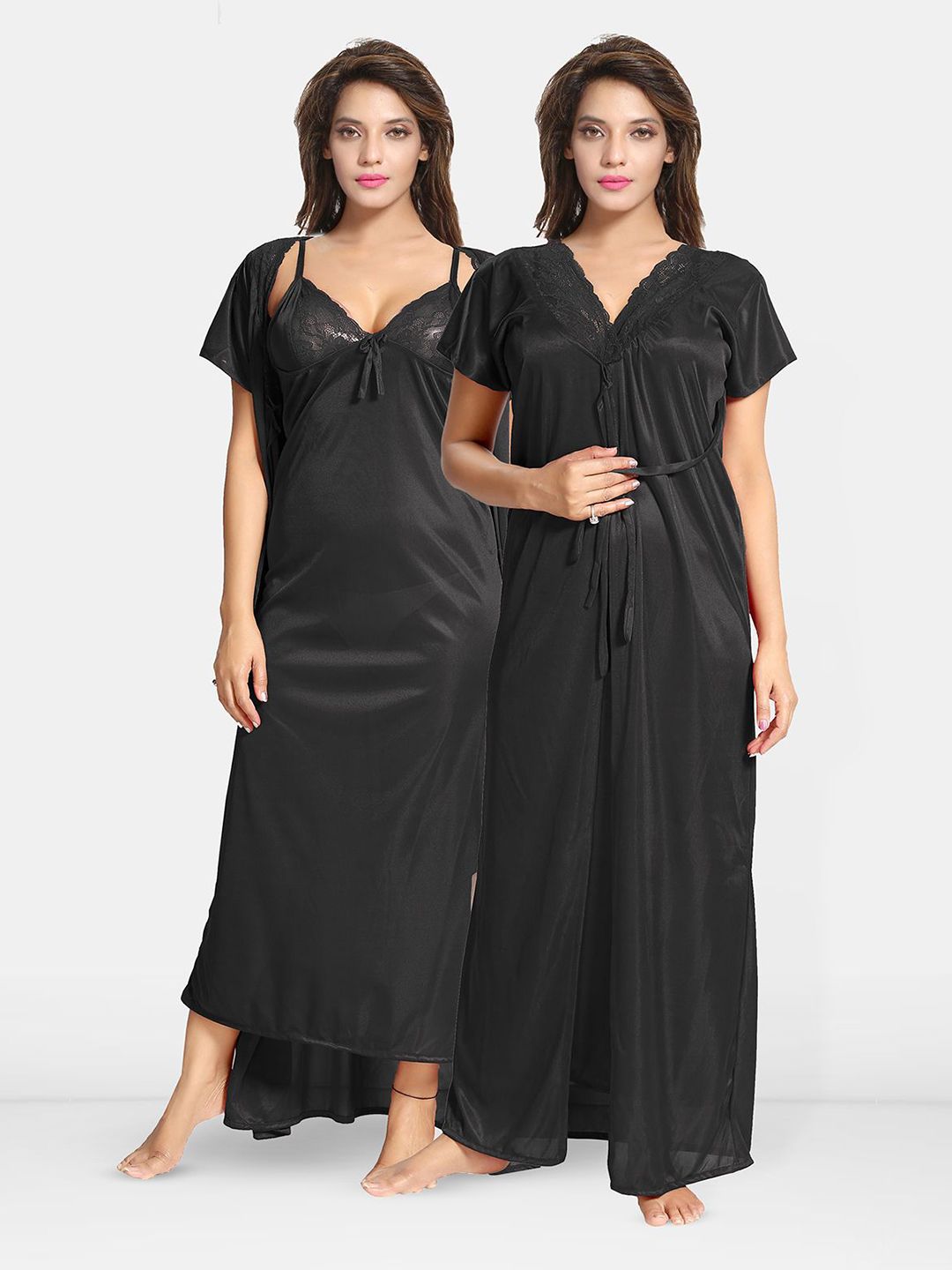 Be You Women Solid Nightdress with Robe